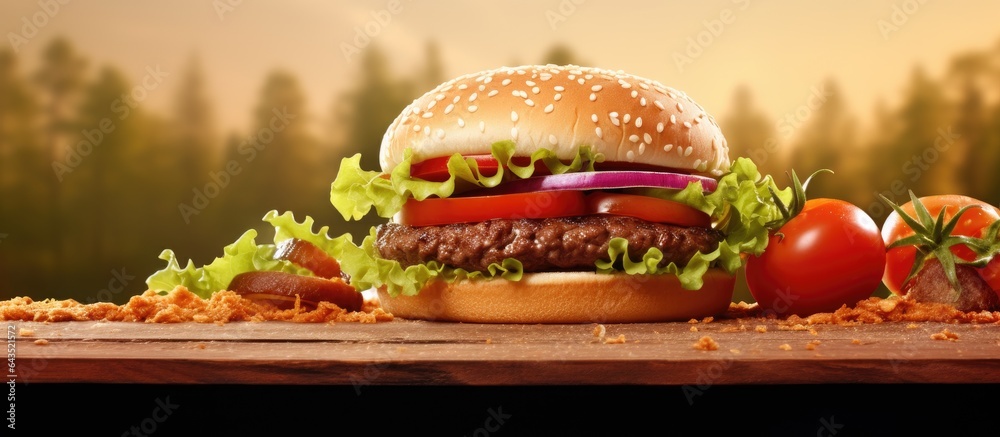 Poster composite image of hamburger advertisement with copy space unedited fast food convenient snack