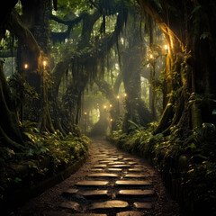 Enchanted Pathway Leading To Hidden Realm Of Mythical Beings. Сoncept Enchanted Pathway, Hidden Realms, Mythical Beings, Fantasy Exploration