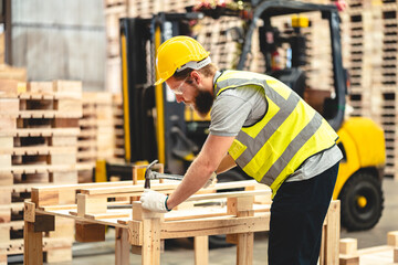 Man in carpenter occupation job industry, Wooden maker craftsman working with a industry carpentry...