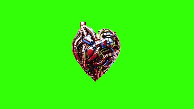 cyber heart animation in greenscreen 4K