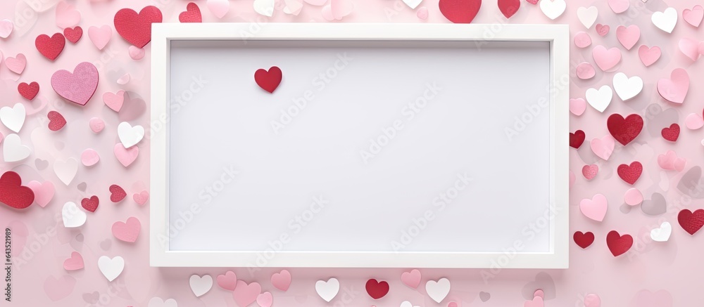 Poster mock up of heart shaped paper on white frame with space in the center