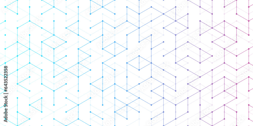 Leinwandbilder Technology abstract lines and dots connect background with hexagons. Hexagons connection digital data and big data concept. Hex digital data visualization. Vector illustration