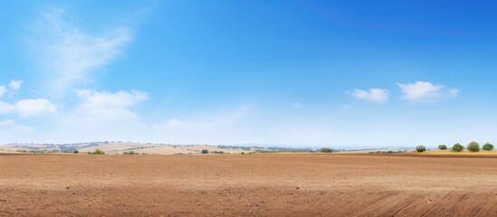 Obraz premium Black soil and blue sky stretch across arable land creating ample room for creativity