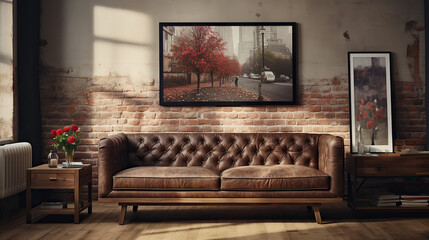 Stylish Living Room Interior with a Frame Poster Mockup, Modern Interior Design, 3D Render, 3D Illustration