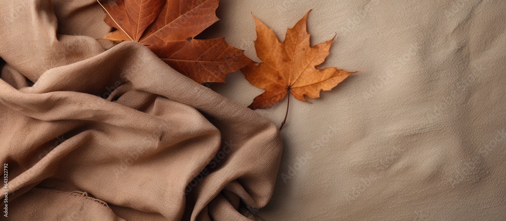 Poster autumn themed composition with wrapped gift rustic background fall concept flat lay copy space