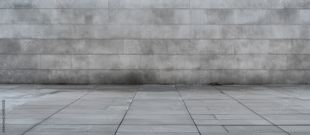 Poster copy space background with sidewalk and street in front of a large concrete wall