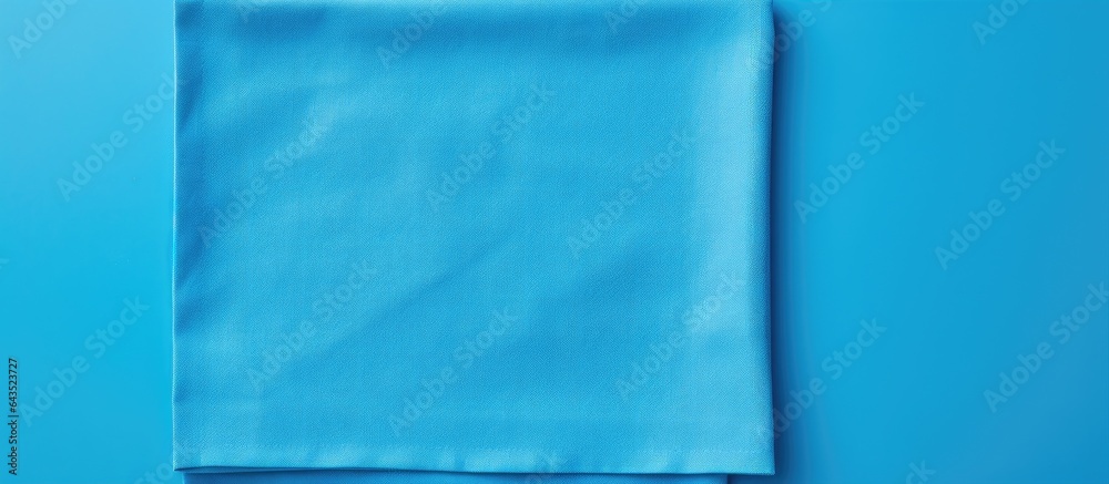 Aufkleber blue kitchen napkin isolated on table folded cloth for mockup with copy space flat lay minimal style