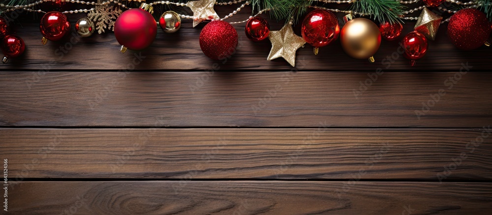 Poster Christmas garland on rustic backdrop with room for text
