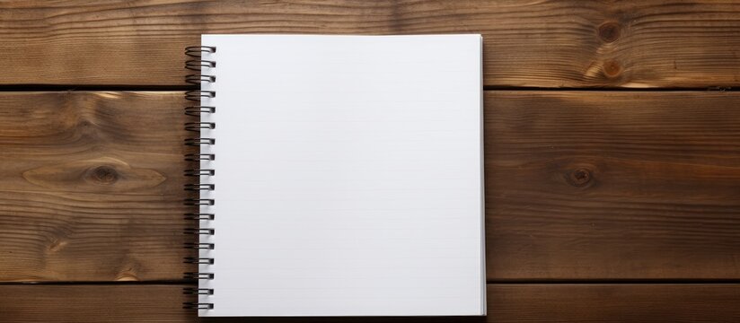 A spacious white notebook on a wooden desk for your content or design