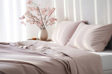 Modern Room With Pillow Bed With Pink Cotton Linens Closeup. Сoncept Pillowbeds, Moderndesign, Cottonlinens, Pinkinteriors