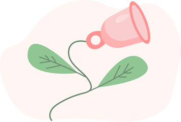 Menstrual cup as flowers. Eco protection for woman in critical days. Illustration on the theme of menstruation, feminine hygiene products