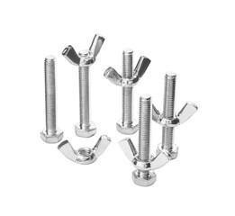Metal screws with wing nuts isolated on white