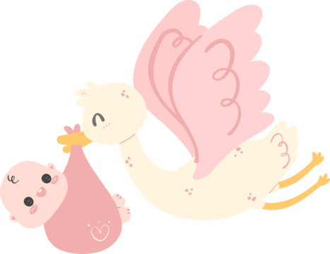 Cute baby shower,  strok with baby newborn girl cartoon doodle flat desing illustration.