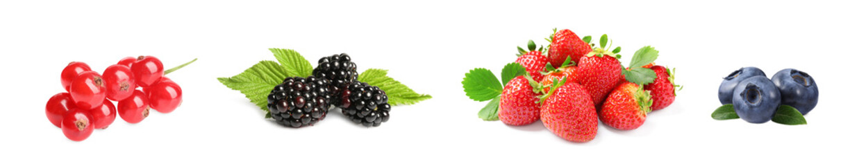 Set with different ripe berries isolated on white
