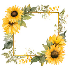 Watercolor sunflower frames, orange sunflower, design for wedding invitations, to decorate any design on a white background. Ai generated