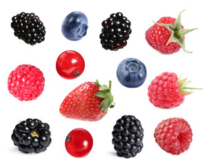 Set with different ripe berries isolated on white