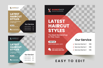 Vector modern barbershop or haircut social media post banner template