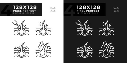 Fototapeta premium Pixel perfect dark and light icons set representing haircare, editable thin line illustration.