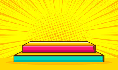 Comic cartoon with blank podium stage background
