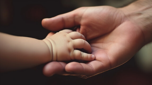 Father holding his baby hand, close-up