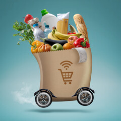 Automated grocery bag on wheels - obrazy, fototapety, plakaty