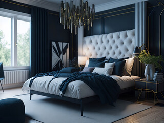 modern bedroom with bed. AI generated image