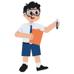 Boy Student Doing Science Experiment Illustration