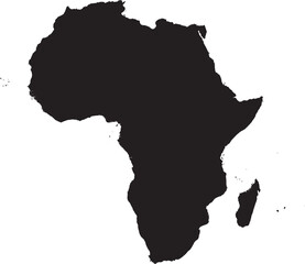 BLACK CMYK color detailed flat stencil map of the continent of AFRICA on transparent background