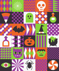Halloween geometric holiday background. Memphis style greeting card.