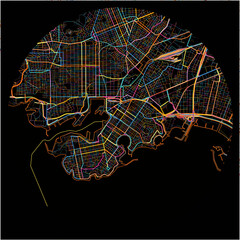 Colorful Map of Piraeus, Attica with all major and minor roads.