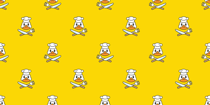 duck seamless pattern chef hat cooking bakery kitchen knift fork rubber duck shower bathroom toy chicken bird vector pet wrapping paper scarf isolated doodle cartoon animal farm tile wallpaper repeat 
