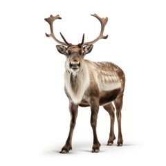 Naklejka na ściany i meble reindeer wearing christmas clothes, christmas concept, isolated on background, Generative ai