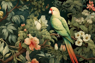 Parrot with tropical botanical background