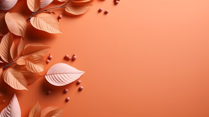 Autumn leaves background for advertising, presentation design, wallpaper, products. leaves on orange background. Fashionable botany and organic with copy space.AI Generated
