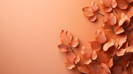Autumn leaves background for advertising, presentation design, wallpaper, products. leaves on orange background. Fashionable botany and organic with copy space.AI Generated
