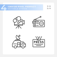 Pixel perfect black icons set representing journalism, editable thin line illustration.