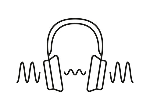 ANC headphones. Wireless bluetooth headset with active noise cancellation. Modern audio gadget. Hearing protection. Vector line icon. Isolated object