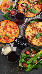 Assortment of various type of Italian pizza.