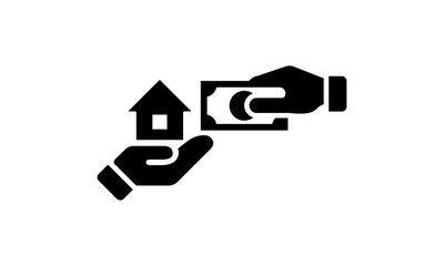 Fototapeta na wymiar agreement, loan, purchase, home loan icon house, hand, money, mortgage. web button, vector illustration
