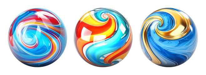 Set of marble balls isolated on white background. Colorful decorative abstract surreal 3D spheres.