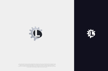 Initial L and Gear Logo design template industry company logo. letter L and gear combination 