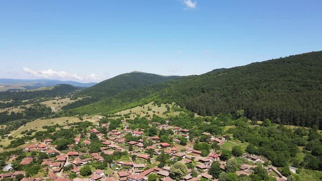 Aerial view of village of Zheravna with nineteenth century houses, Sliven Region, Bulgaria