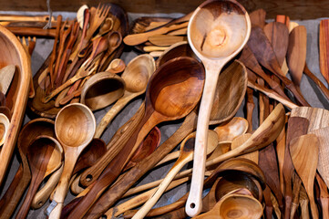 wooden boards and spatulas, wooden kitchen utensil