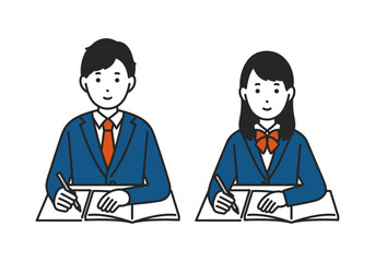 勉強をする男女の学生のイラスト