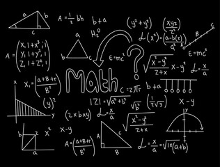 Realistic math chalkboard background illustration