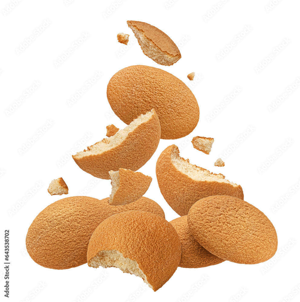 Wall mural Sponge cakes, butter cookies isolated on white background, full depth of field