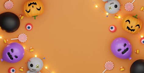 Halloween background with space for text. 3d render illustration. Top view.
