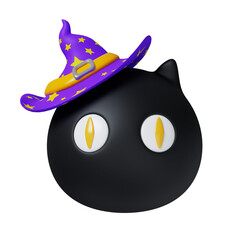 3d Halloween Head of black cat icon. Traditional element of décor for Halloween. icon isolated on gray background. 3d rendering illustration. Clipping path.