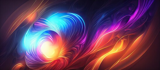 Abstract futuristic background with blurry glowing wave and neon lines. Spiritual energy concept