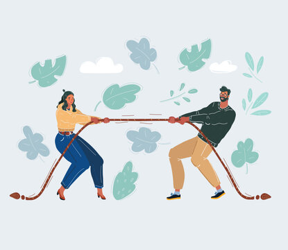 Vector illustration of Two beautiful women pulling a rope isolated on a white background